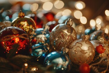 Aufkleber - A close up view of a bunch of Christmas ornaments. Perfect for holiday decorations
