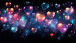 Colorful hearts on black background are vibrant and eye-catching. This asset is suitable for Valentine's Day designs, love-themed graphics, or any project needing a bold and playful touch.