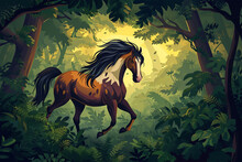 Cartoon Style Of A Horse In The Forest