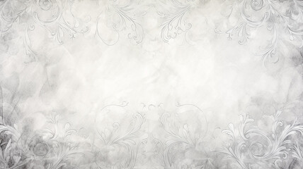 Wall Mural - white delicate background with vintage floral wallpaper ornament on the wall copy space blank, gray luminous shades