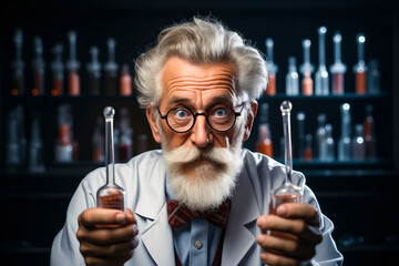 Poster - Man with white beard and glasses holding glass.