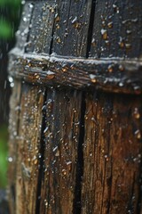 Poster - A close up view of a wooden barrel with water. Perfect for rustic or farm-themed designs