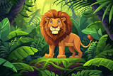 Fototapeta Dziecięca - cartoon style of a lion in the jungle
