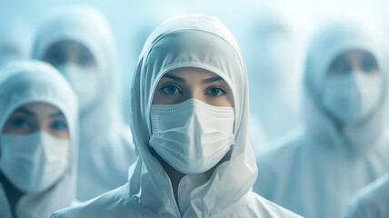 Wall Mural - epidemic, a group of people wearing medical masks on their face, abstract blurred background