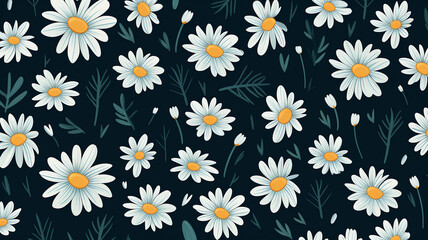 Canvas Print - daisies flower pattern on it in the dark background