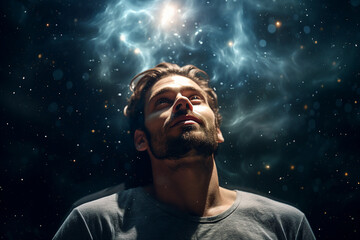 Wall Mural - created with generative ai tools astronaut portrait exploring deep space discover new planet