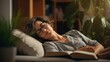 Middle-Aged Woman Sleeping with Glasses: Living Room Nap