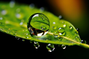 Poster - Magical Macro drops nature. Dew rain purity. Generate Ai
