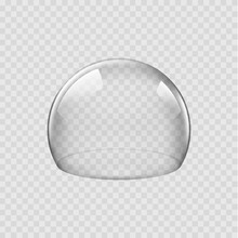 Glass Dome Or Round Transparent Sphere, Realistic Vector Of Glossy Transparent Bell Cover. Glass Dome Or Empty Showcase Display, Plastic Hemisphere Or Exhibition Case Jar And Spherical Globe