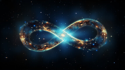 Wall Mural - glowing multicolored infinity symbol galaxy black cosmos, singularity sign isolated on background