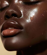 Portrait of beautiful natural black woman with dewy wet skin
