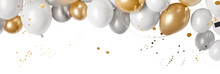 Silver White And Gold Balloons Isolated On White Banner