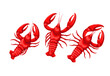 Lobsters set vector illustration. Cartoon isolated top view of different whole red lobster with claws and tail, big crayfish or raw langouste group, fresh delicatessen seafood with luxury tasty meat