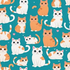  Seamless Pattern with Funny Cats: High-Quality Vector Illustration