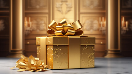 Wall Mural - A luxury gold gift, 3d rendering