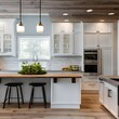 A modern farmhouse kitchen with open shelving and subway tile backsplash4