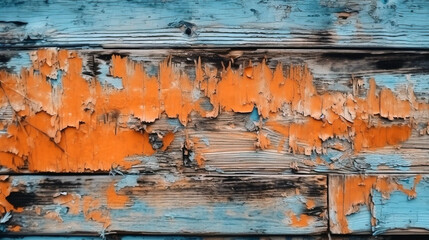 Texture of an old wooden wall. Cracks and peeling paint in the background. Aged painted boards. Vintage wooden background.