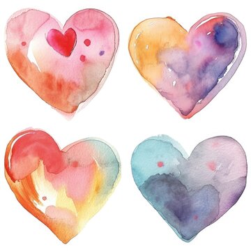 Set watercolor heart symbol of love isolated white background