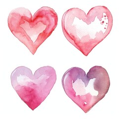 Wall Mural - Set watercolor heart symbol of love isolated white background