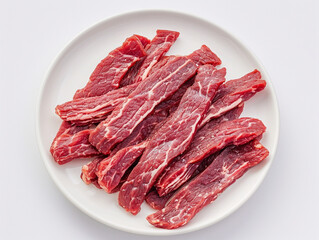 Wall Mural - The raw beef strips on the plate