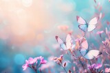 Fototapeta Na drzwi - Ethereal Butterflies on Spring Flowers, Dreamy Nature Aesthetic