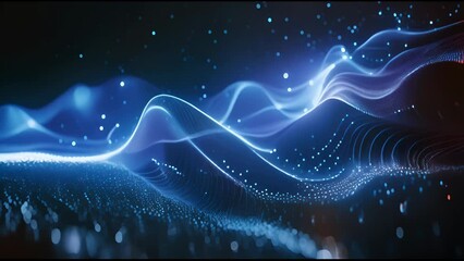 Poster - Abstract wave moving dots flow particles, hi-tech and big data background