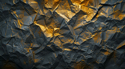 Wall Mural - abstract geometric crumpled paper texture gold black background minimalist modern graphic design, light, elegant, dynamic, universal