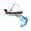 fishing get fish  in boat illustration