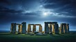 Stonehenge at night with moonlight and stars sky background photo