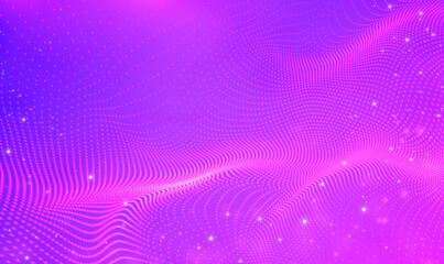 Fototapete - Abstract futuristic pink and blue particles wave technology or science background. Beautiful wave in the form of an array of luminous dots. Big data visualization. technology, science, music. Vector