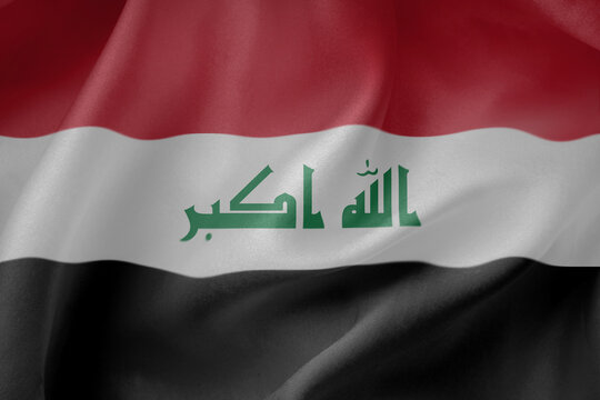 Iraq waving flag close up fabric texture background