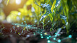 Futuristic farming: Plant with holographic data overlays in field