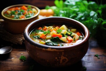 Wall Mural - Homemade vegetable soup in a bowl