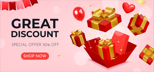 Sticker - Great discount banner with realistic presents