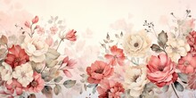 Flowers Wallpaper, Floral Art Design Background With Flowers Bunch In Watercolor Style Or Artist Vintage Paint Picture And Botanical Print