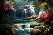 Enchanting waterfall in tropical paradise. Generative AI