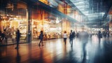 Fototapeta Mapy - Busy Urban Life in a Vibrant Cityscape: Blurred Shopping Mall Lights at Night