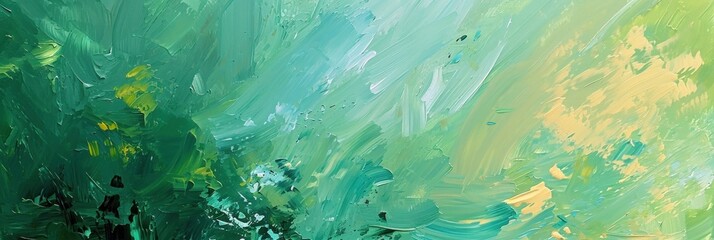 Banner with an abstract oil painting-style impression of a meadow, blending vibrant colors and expressive brush strokes to convey the lively spirit of spring