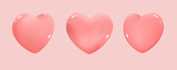 Wall Mural - Set of pink hearts on a pink background.