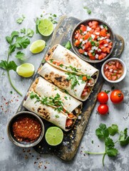 Wall Mural - Tasty Burritos Mexican traditional food setting with vegetables