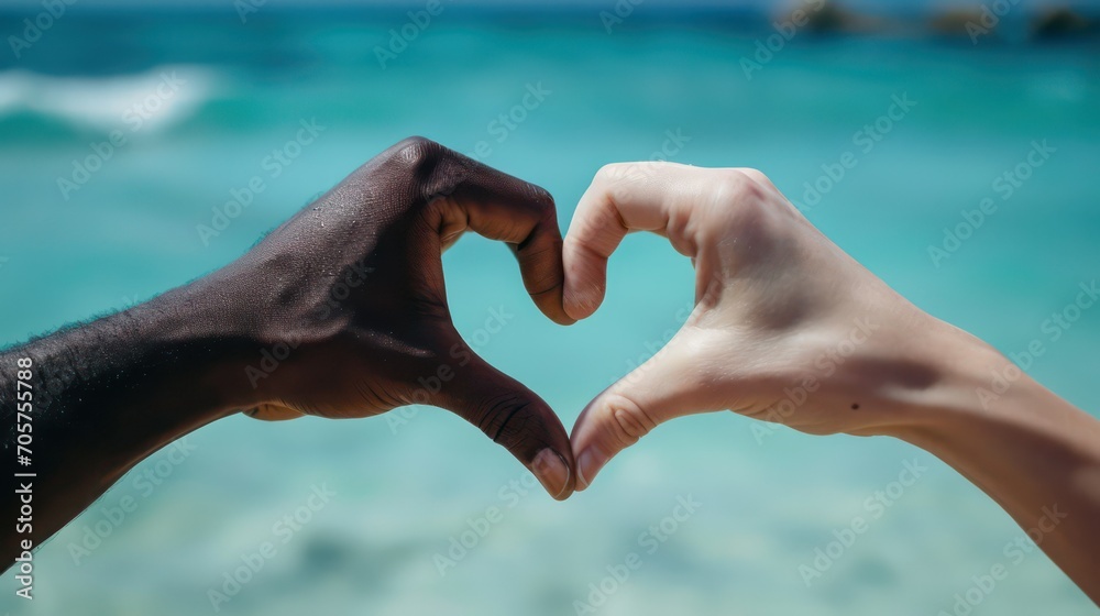 One Love Racism Valentines day concept: Inter-racial love couple, White and black hand ...