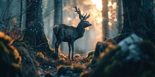 A Deer Standing In The Woods Looking Lonesome
