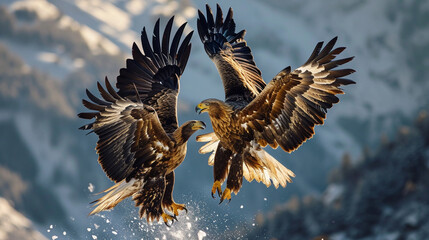 Wall Mural - Two eagles fighting in the air