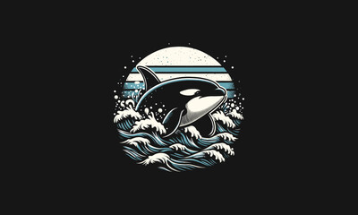 orca on sea night vector illustration artwork design