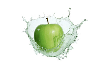 Wall Mural - green apple with splash on transparent background