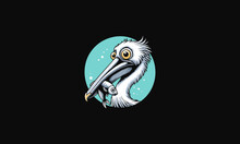 Head Pelican Eat Fish Vector Mascot Design