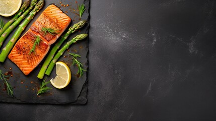 Wall Mural - Grilled salmon fish with asparagus