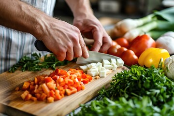 Wall Mural - vegetables getting chopped on a desk in bright kitchen 