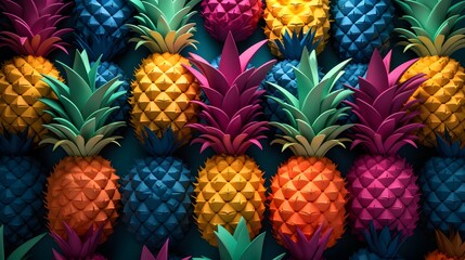  AI generated illustration of fresh pineapples in the center, showcasing their bright yellow color