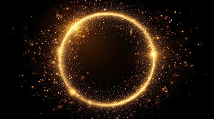Wall Mural - https://s.mj.run/s_aJnf02oGk Gold glitter circle of light shine sparkles and golden spark particles in circle frame on black background. Christmas magic stars glow, firework confetti of glittery ring 